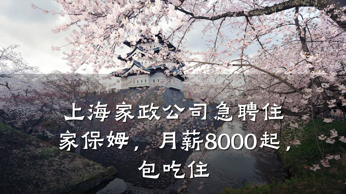 上海家政公司急聘住家保姆,月薪8000起,包吃住